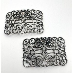 Vintage Musi Shoe Clips Silver Tone Filigree Victorian Revival Scroll